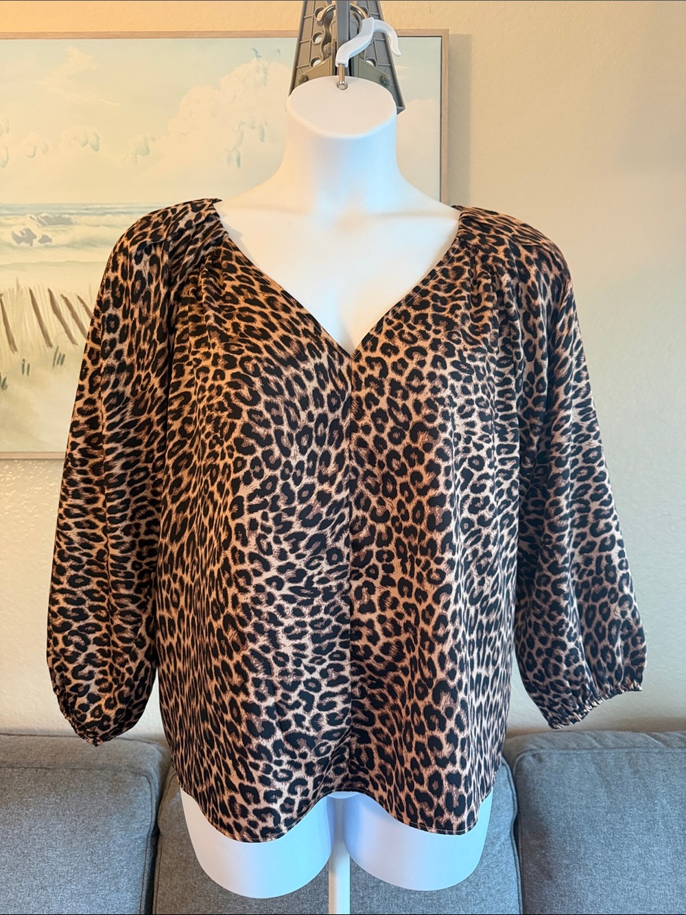 LOFT Leopard Print V-Neck Blouse in Brown and Black
